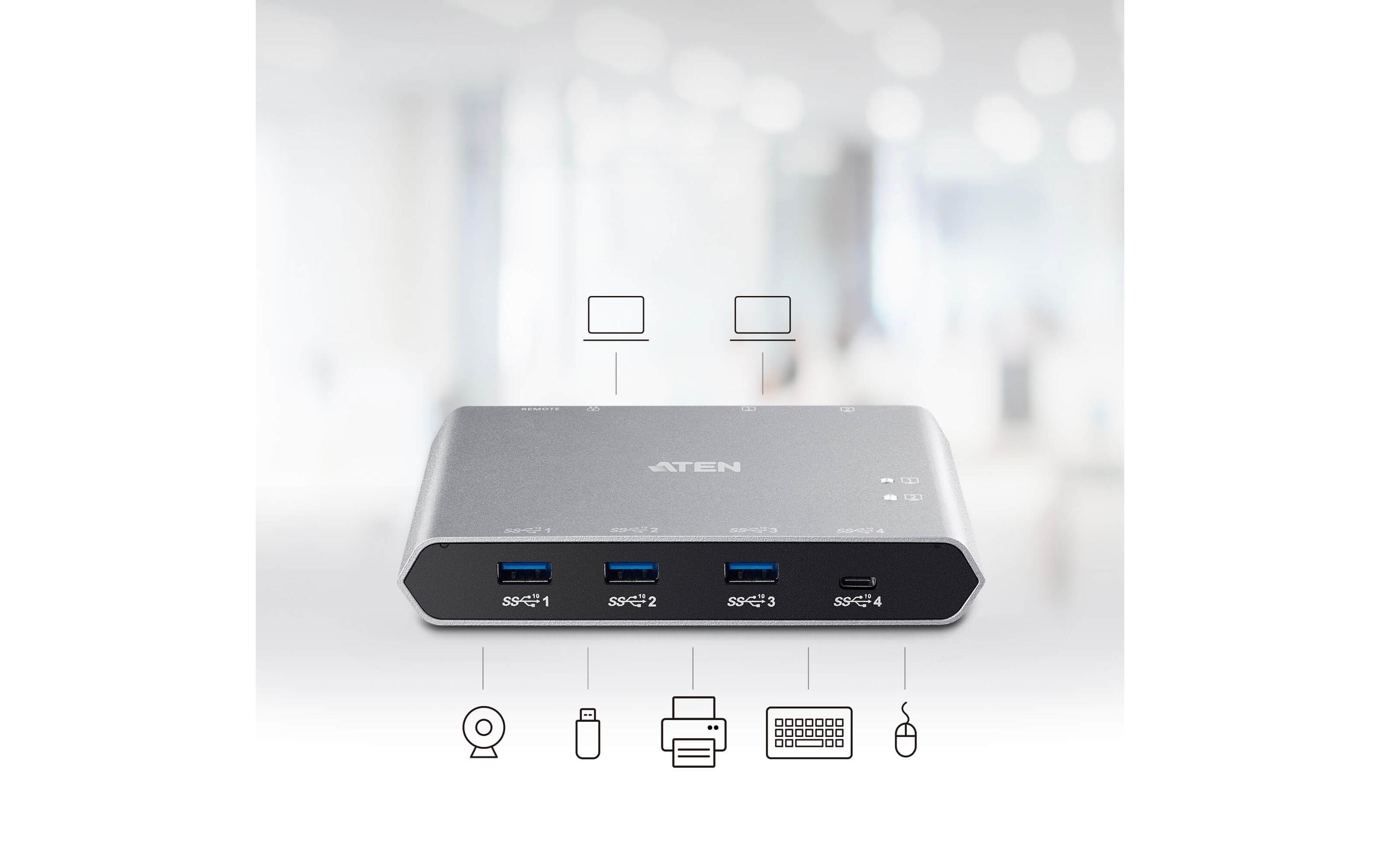 US3342 Sharing Switch<br>2-Port USB-C Gen 2 Sharing Switch mit Stromdurchgang