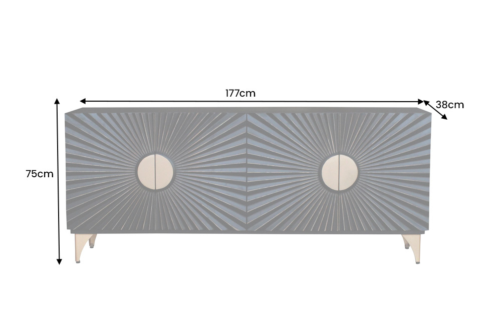 Massives Sideboard SOLARIS 180cm schwarz gold Mangoholz 3D-Design