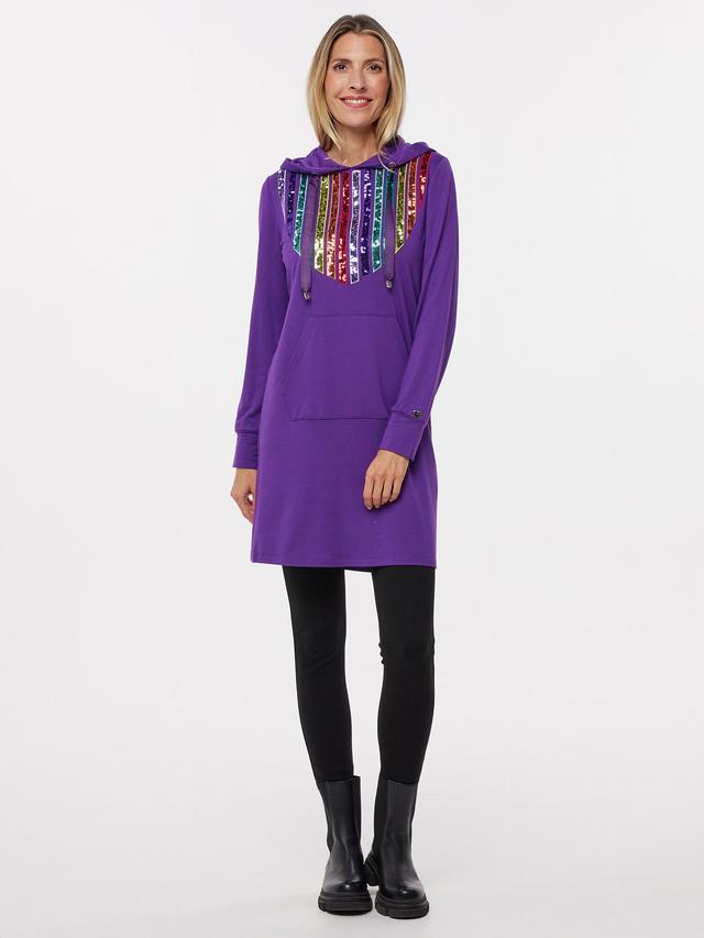 Sweatshirtkleid mit Kapuze und Pailletten
