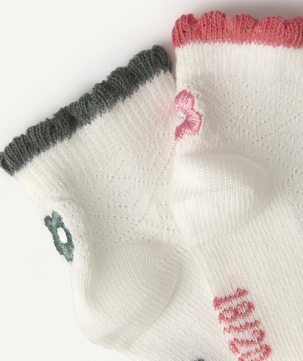 LOT DE 2 CHAUSSETTES BÉBÉ FILLE EN COTON BIOLOGIQUE AVEC FLEURS