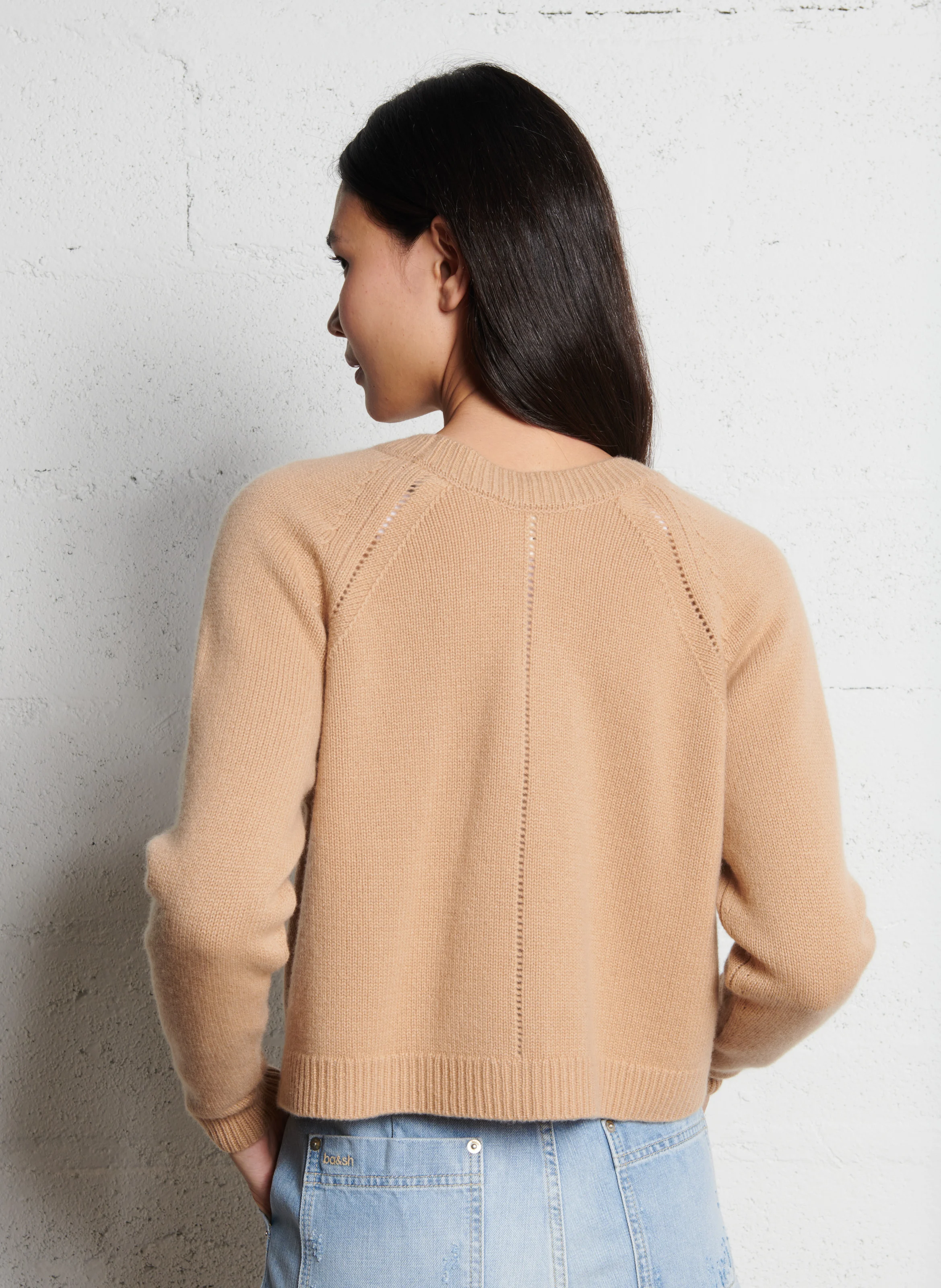 CARILA - Gilet droit col V en cachemire | Marron
