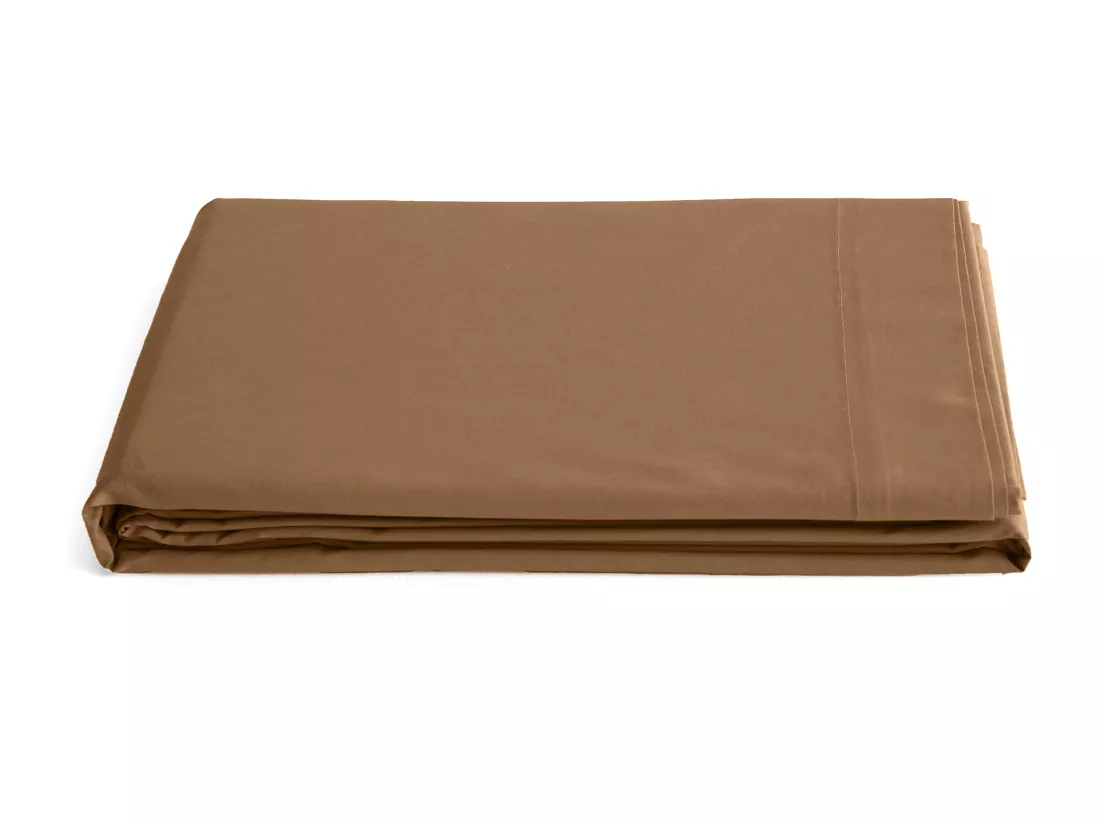 Drap plat pour lit 270x300 cm percale de coton MANOIR marron Cognac