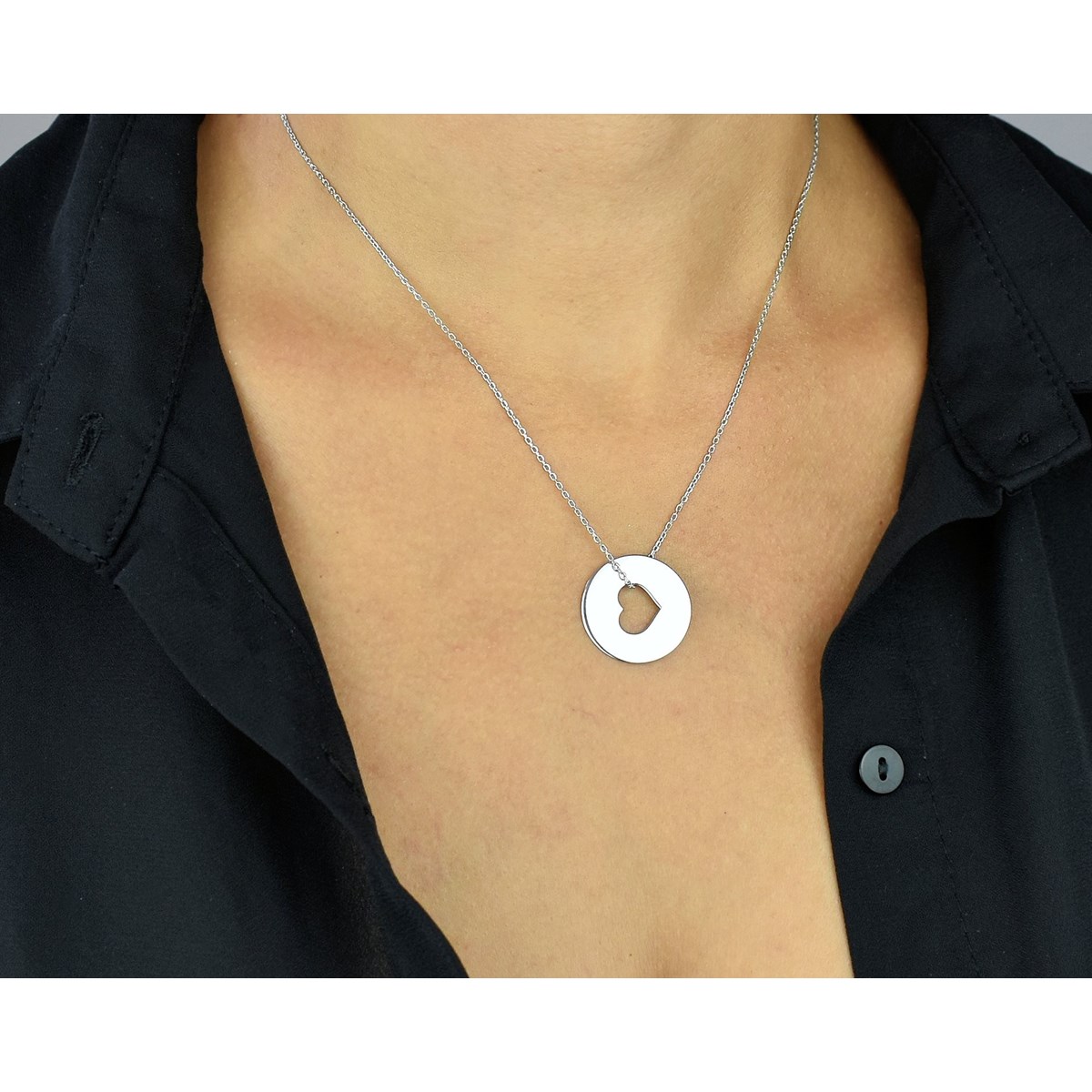Collier coeur ajouré dans un cercle Argent 925 Rhodié