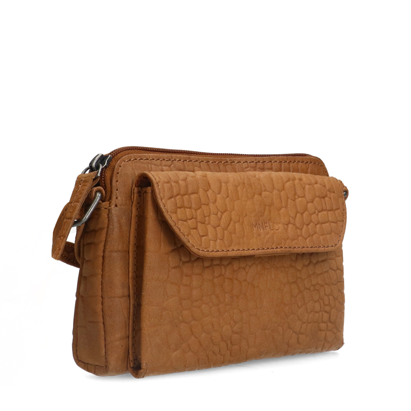 Cognac leren croco clutch