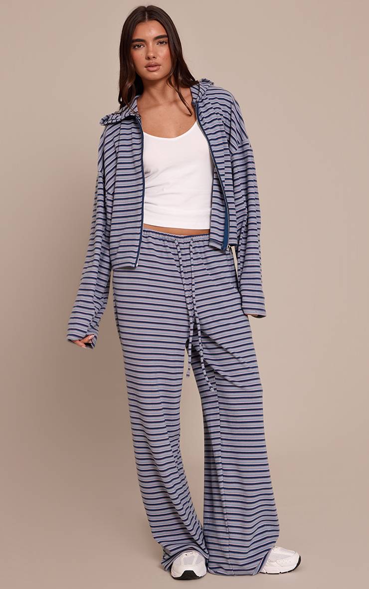 Bleu Marine Sweat À Casynthétiqueche Zippé En Polaire Douce À Rayures