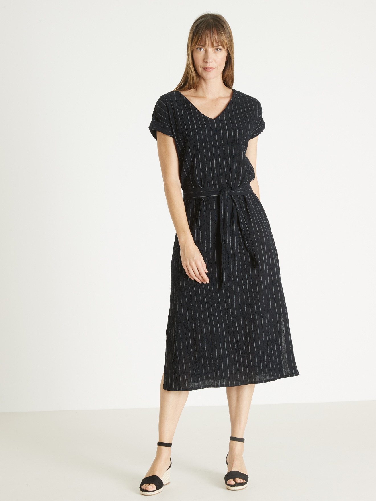 Robe longue en crépon pur coton