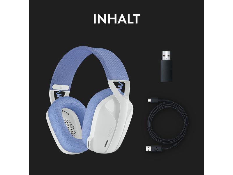 Logitech Headset G435 Gaming Lightspeed Weiss Kabelloses Gaming-Headset mit integrierten Beamforming-Mikrofonen und bis zu 18 Stunden Akkulaufzeit