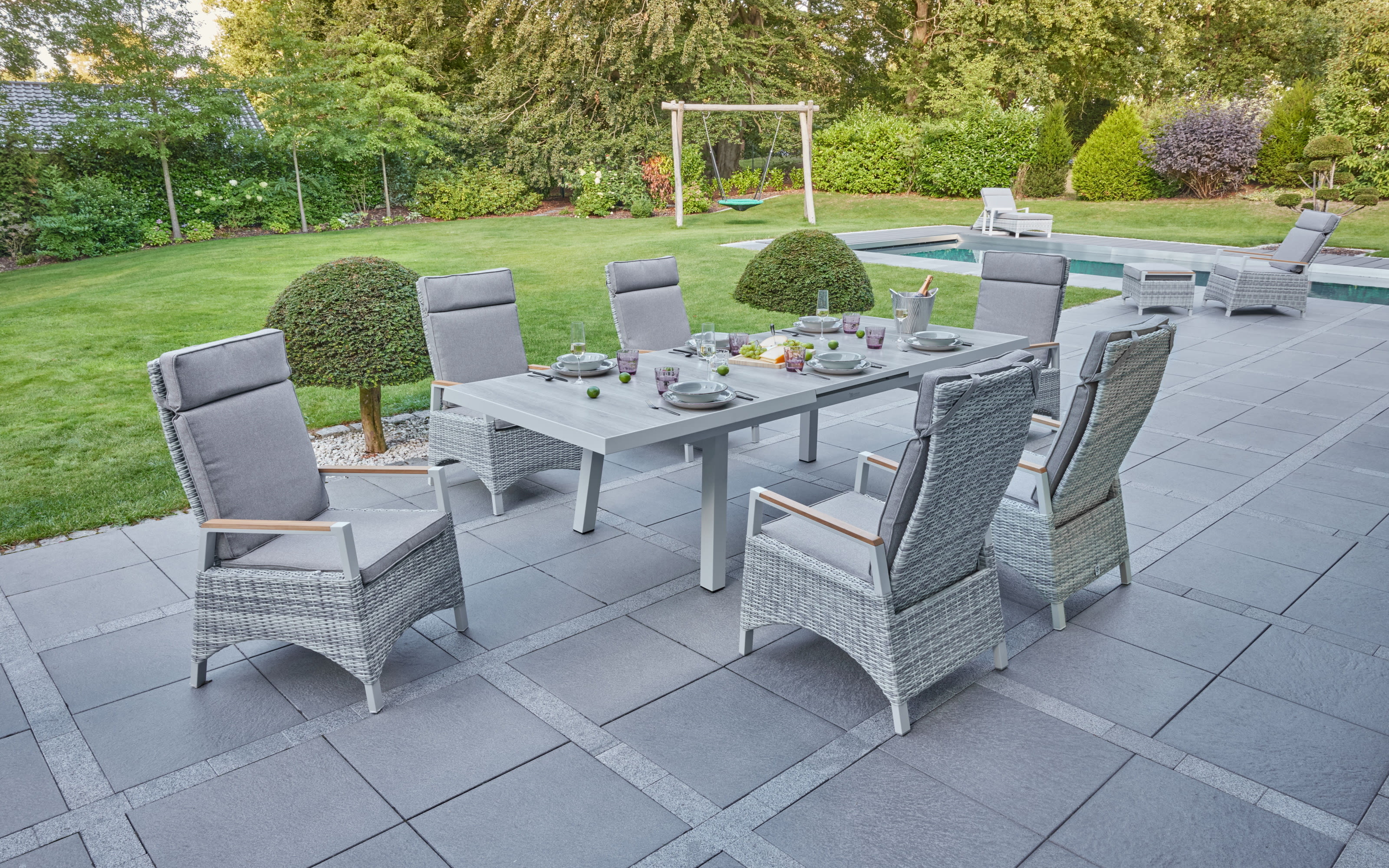 Gartenpositionsstuhl Keromo, white teak, Aluminiumgestell