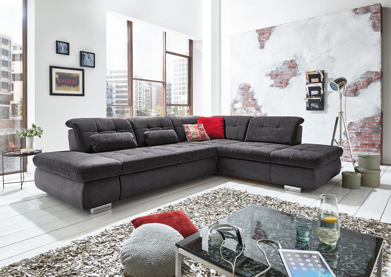 Wohnlandschaft LANCE 323 x 260 cm Stoffbezug belle black