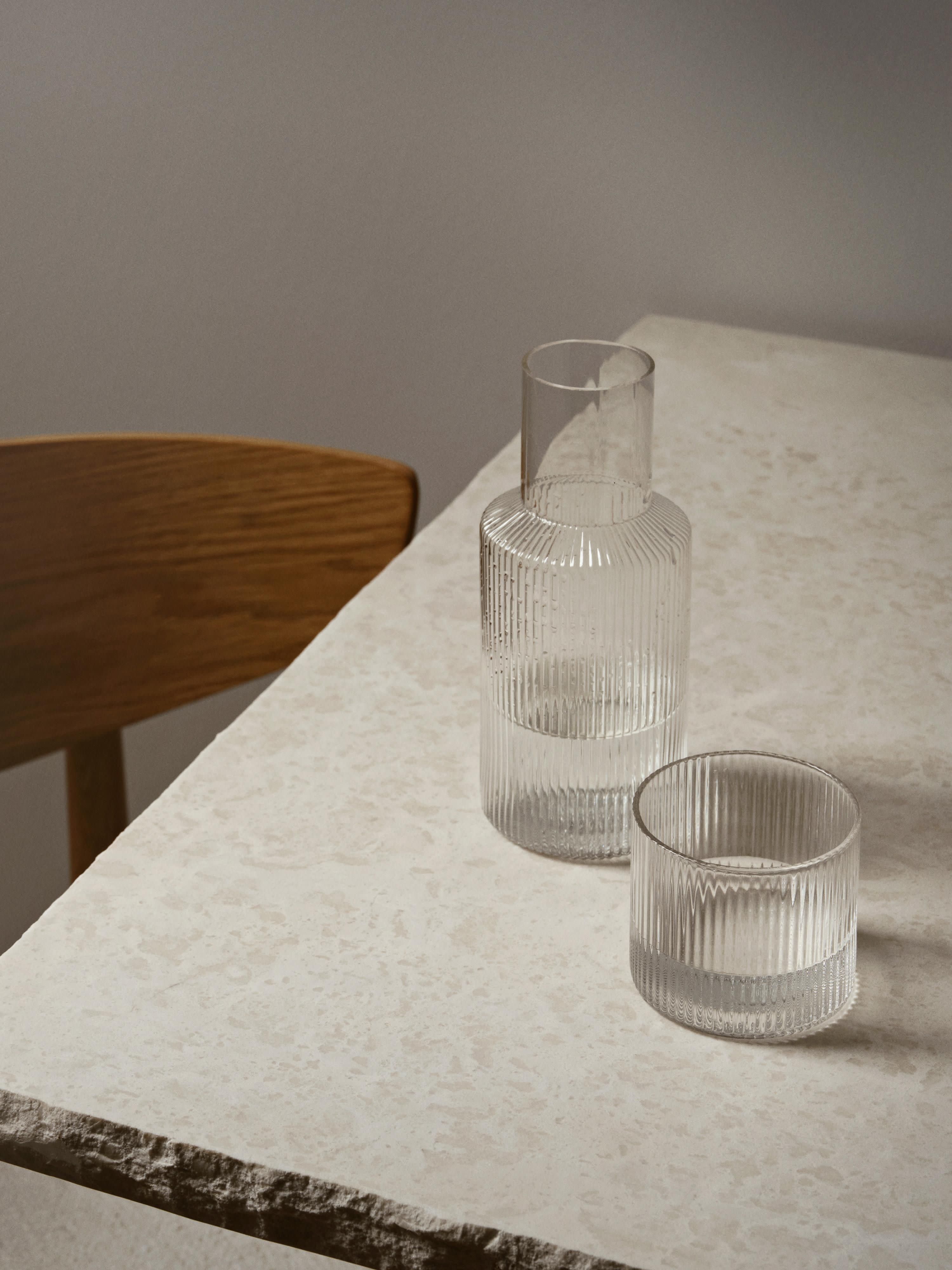 Handgeblazen kleine karaf Ripple met waterglas, 2-delig