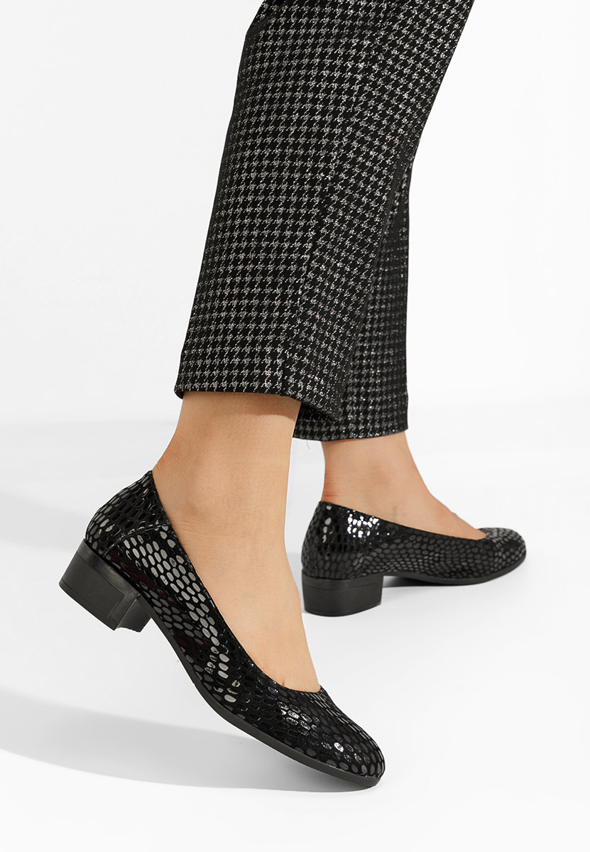Chaussures en cuir à talon épais noirs Montremy V4