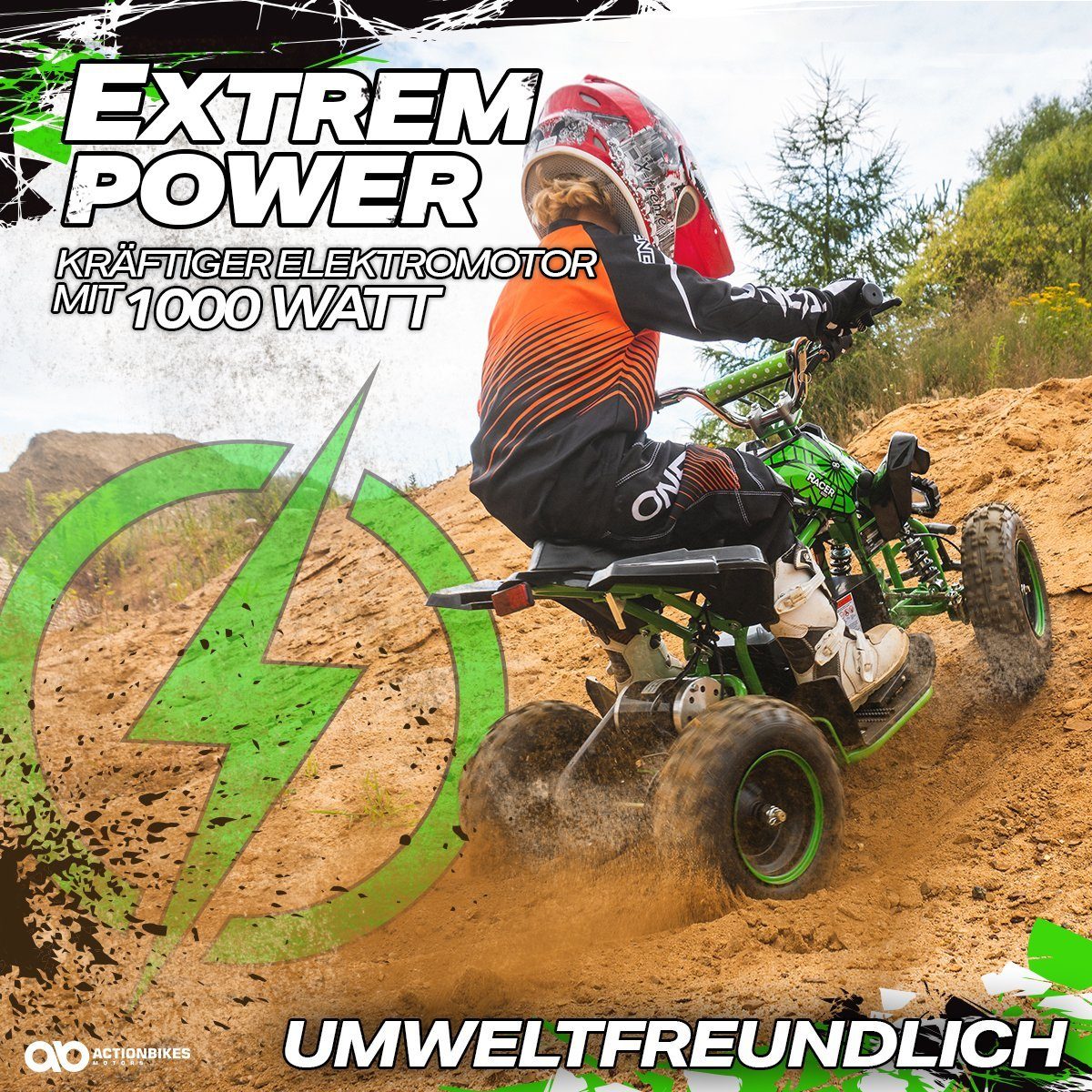 Quadriciclo Elétrico Infantil Actionbikes Motors Mini Quadriciclo Elétrico Infantil Racer 1000 W 36 V, capacidade de carga 50 kg (1 unidade), até 50 kg - freios a disco - interruptor de pé Safety Touch System