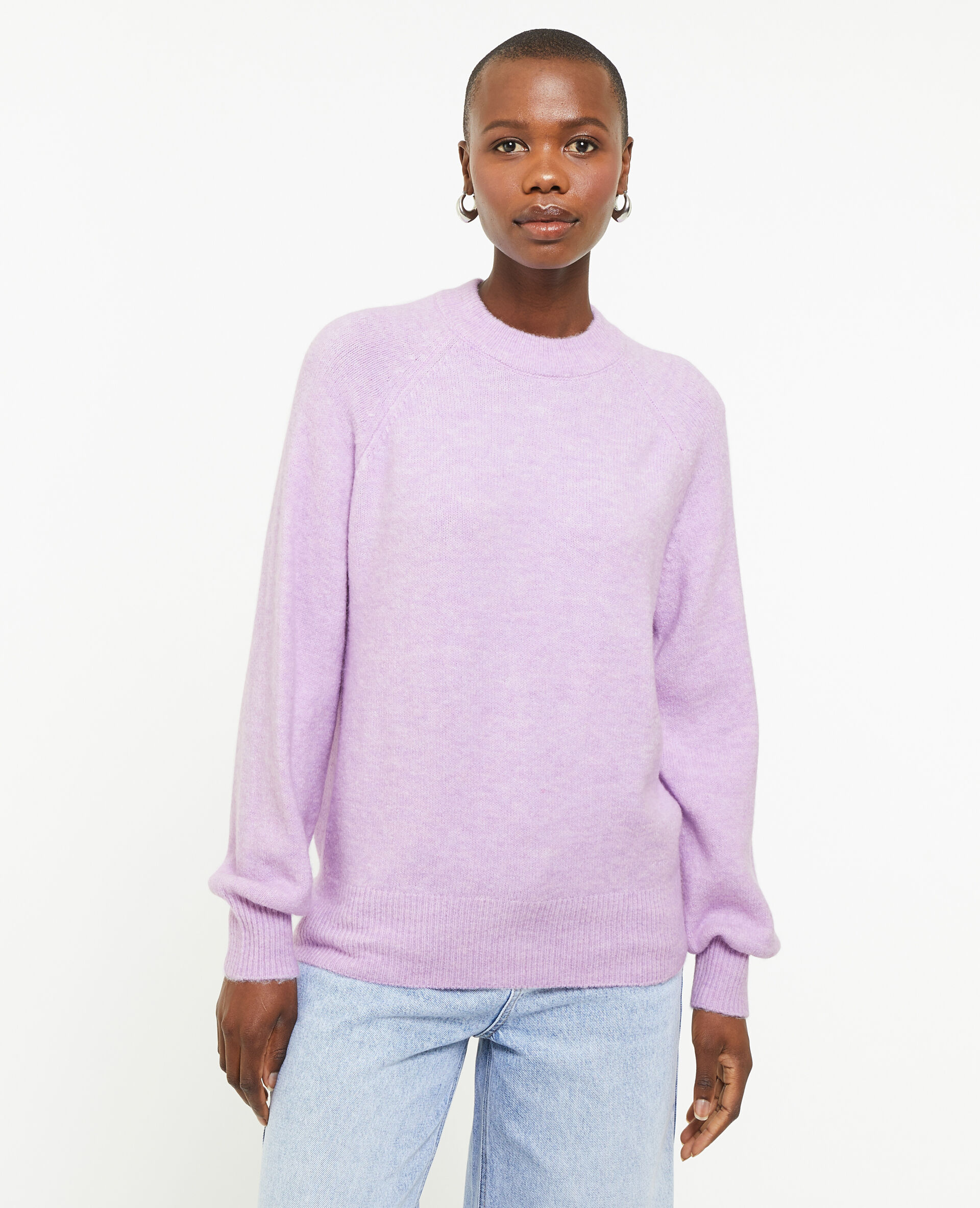 Pull col rond avec laine - Lilas