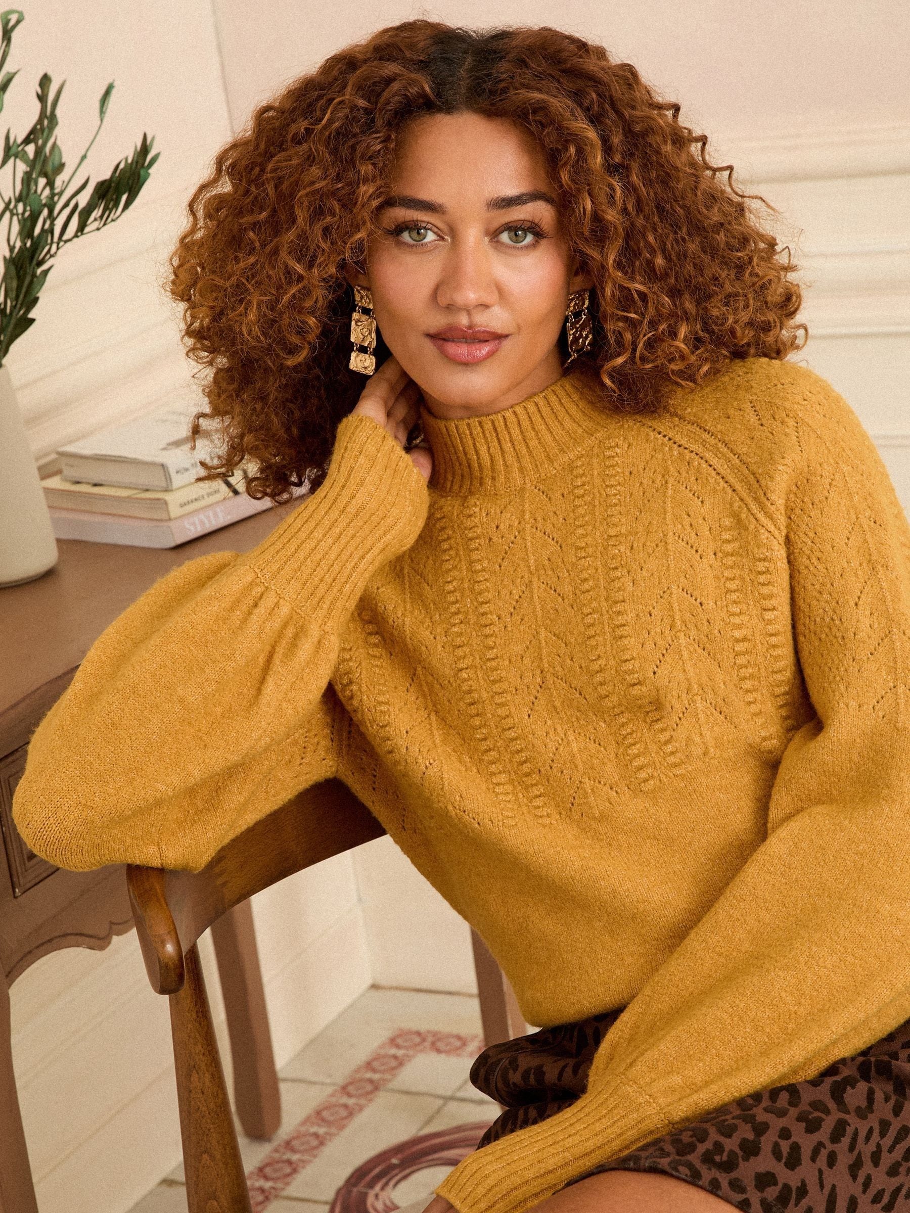 Geel - Love & Roses Bobble Stitch Knit Jumper
