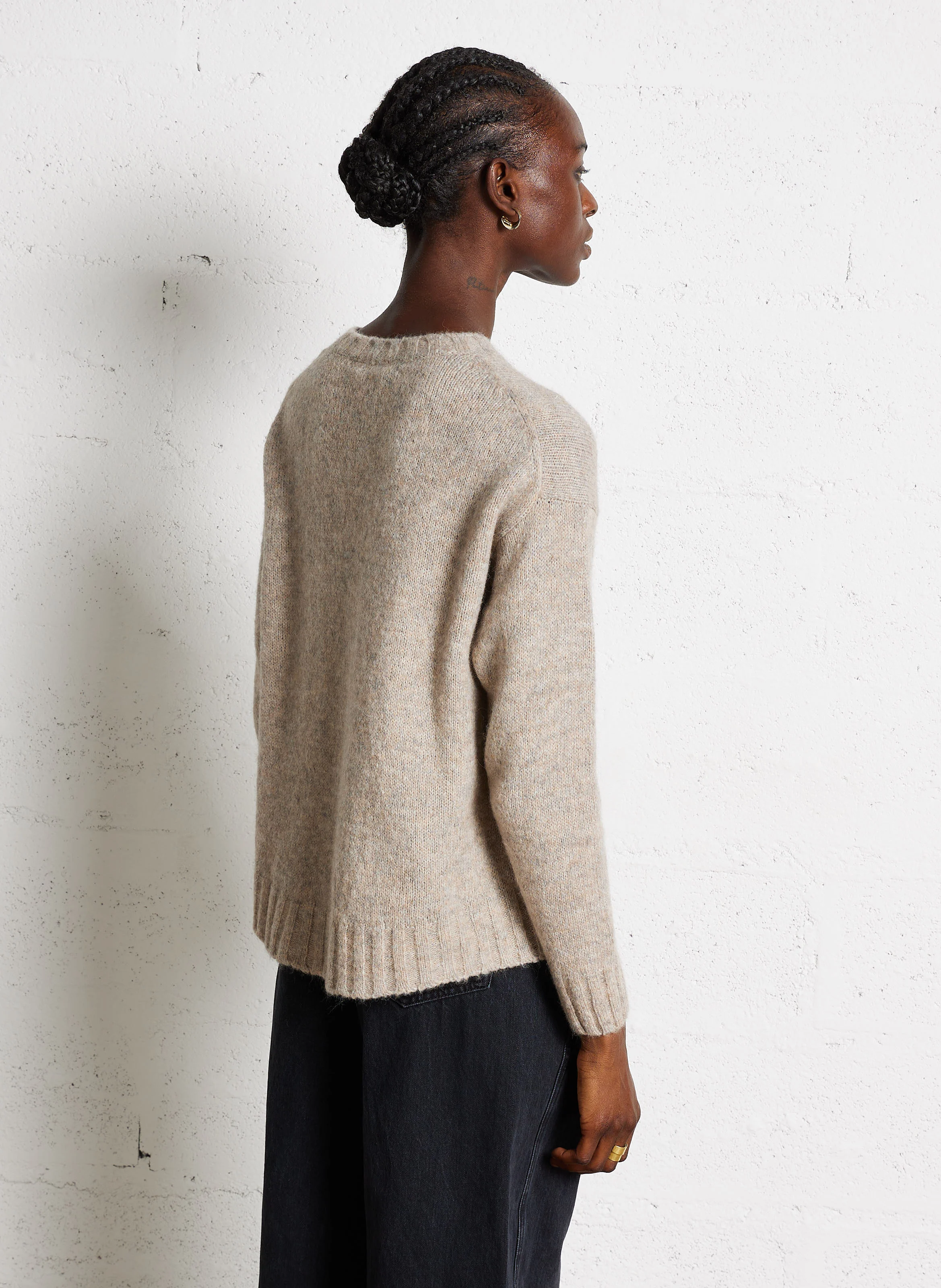 GROVE - Pull ample col rond en maille mélangée | Beige