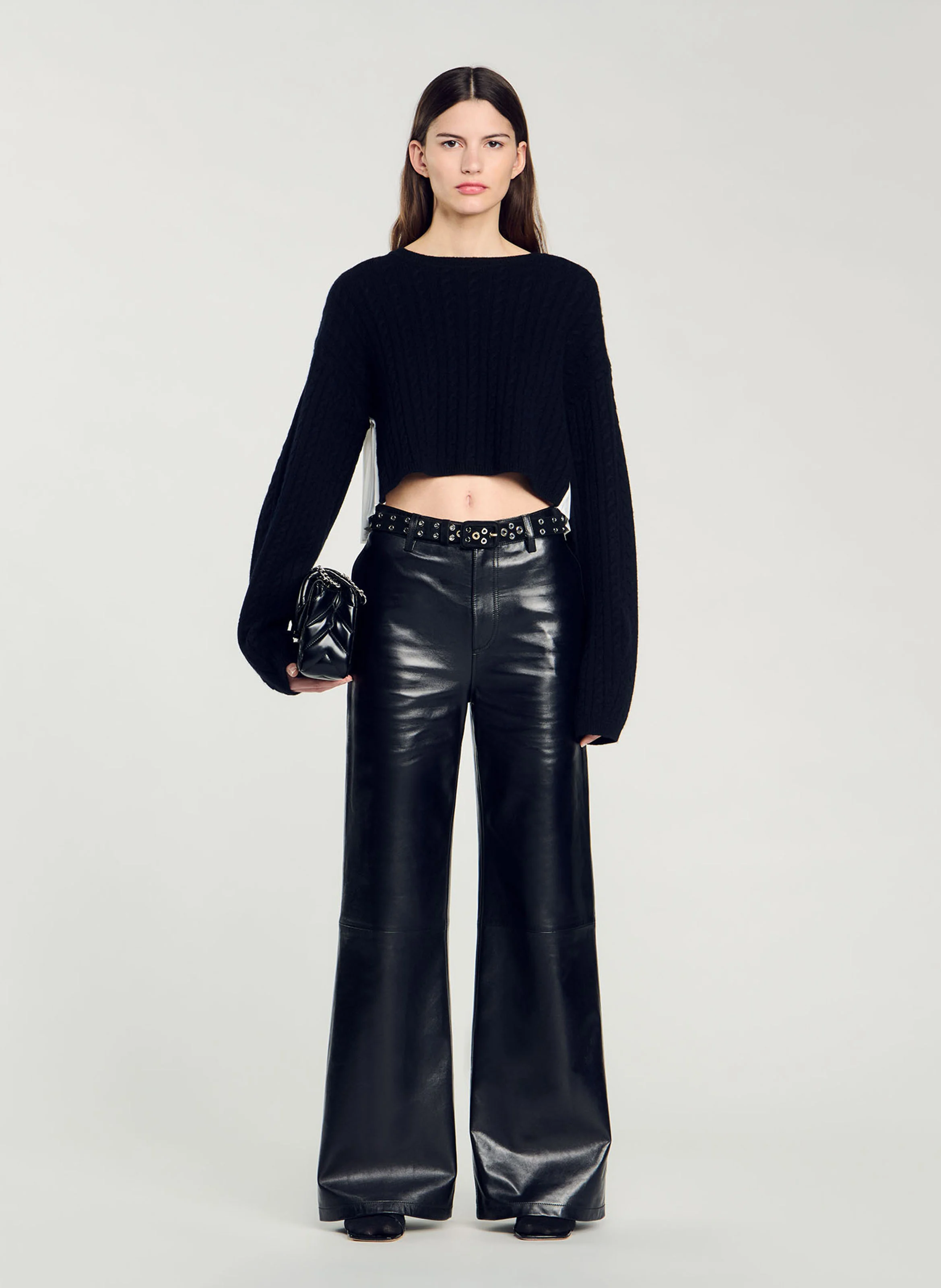 Pull col rond en laine mélangée | Noir