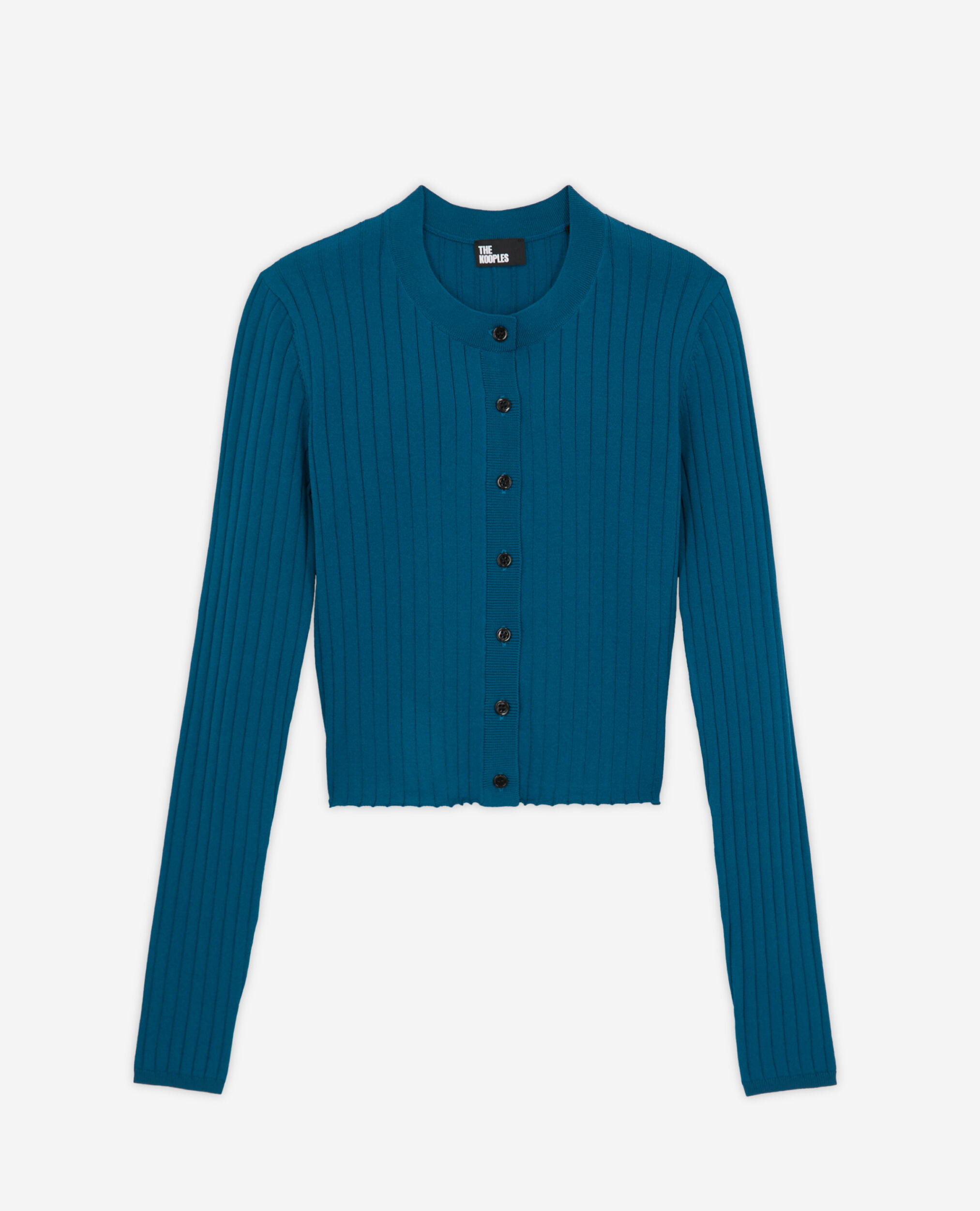 Short ribbed blue cardigan