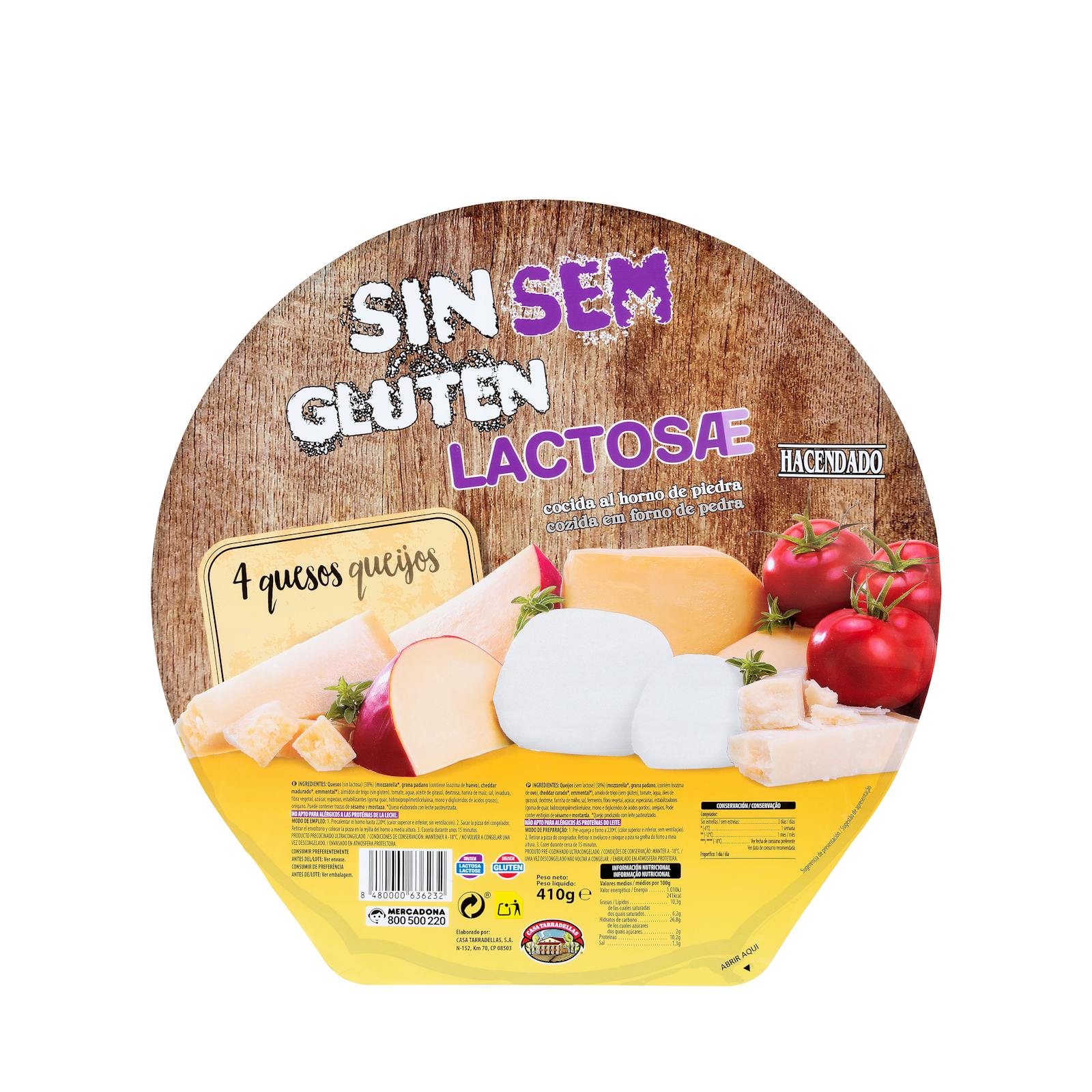 Pizza surgelée Hacendado 4 fromages sans gluten et sans lactose