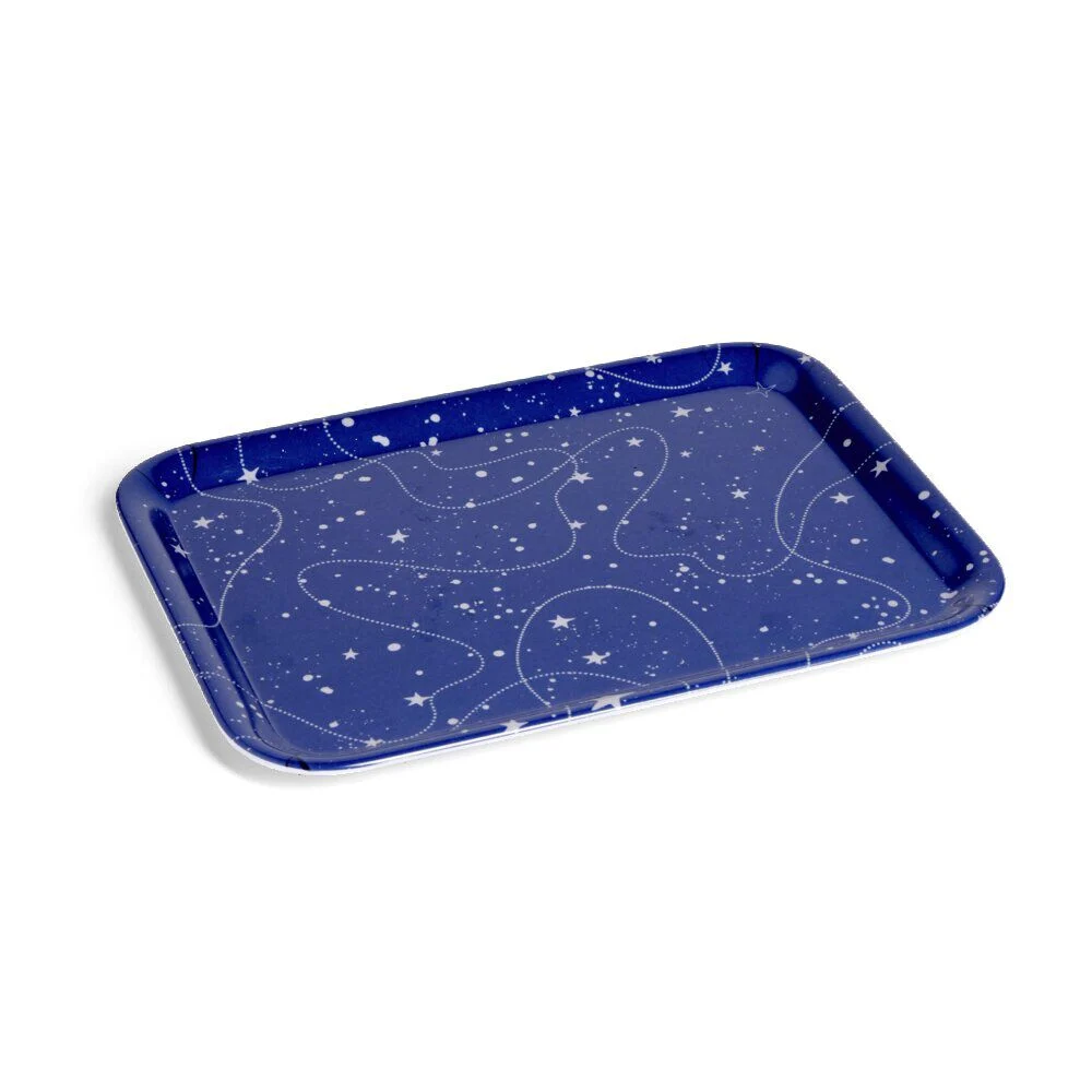 Plateau de service rectangulaire mélaminé bleu motif astral 21,7x28,7cm