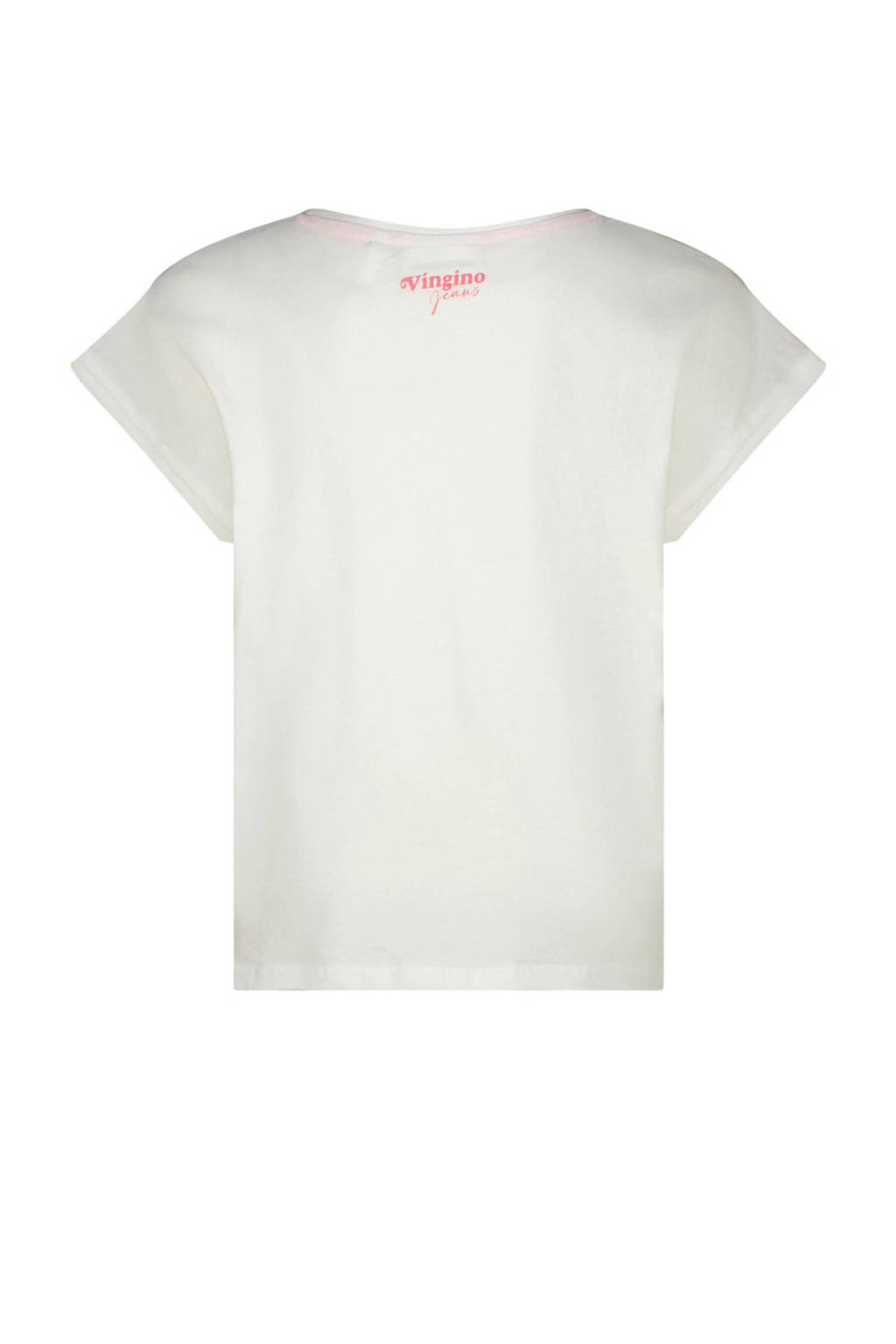 Vingino T-shirt Helen met tekst wit/roze