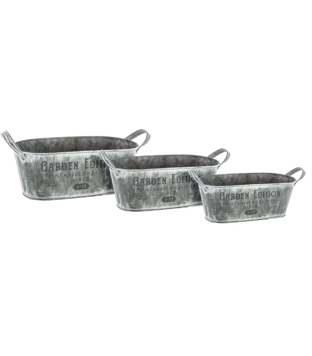 Lot de 3 jardinières en métal gris vintage