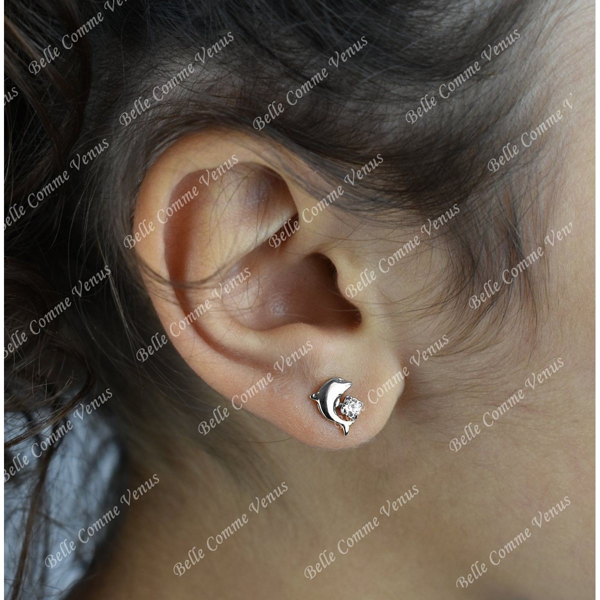 Boucles d'oreilles dauphin cristal blanc Argent 925 Rhodié
