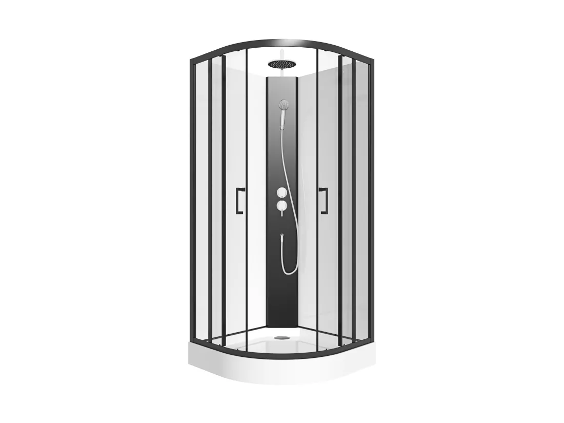 Cabine de douche quart de cercle - Hauteur ajustable - L80 x l80 x H200/220 cm - Noir et blanc - ROVATA