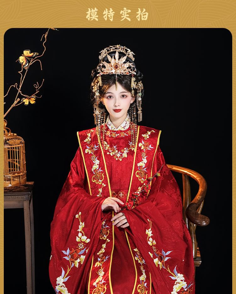Francoix - Lange mouwen bloemen Hanfu trouwjurk / jasje / set