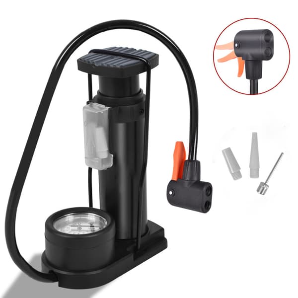 INF Kraftig Fotpumpe med Manometer Sort