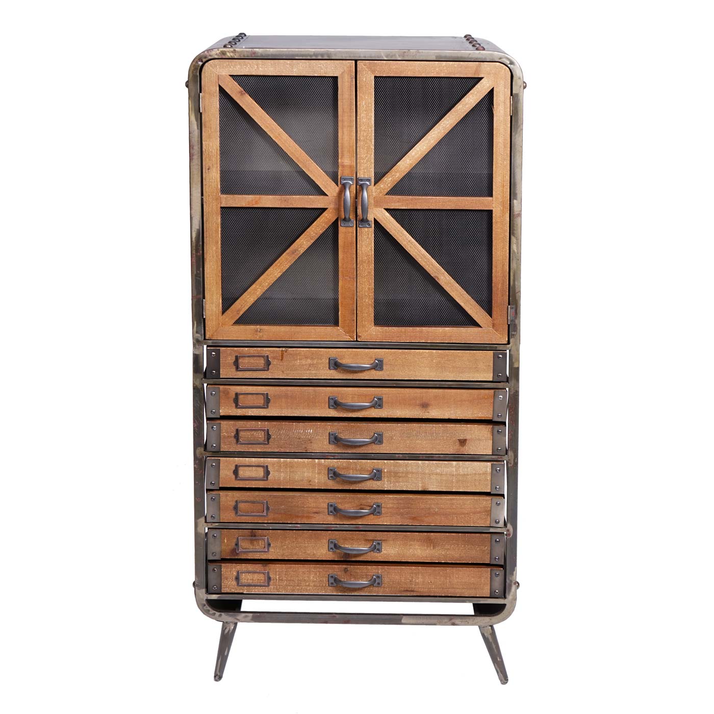 Hochschrank MCW-F91, Apothekerschrank Wohnzimmerschrank, Industrial Tanne Holz Metall 128x60x33cm, braun-schwarz