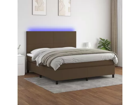 Sommier tapissier matelas et LED Marron foncé 180x200cm Tissu
