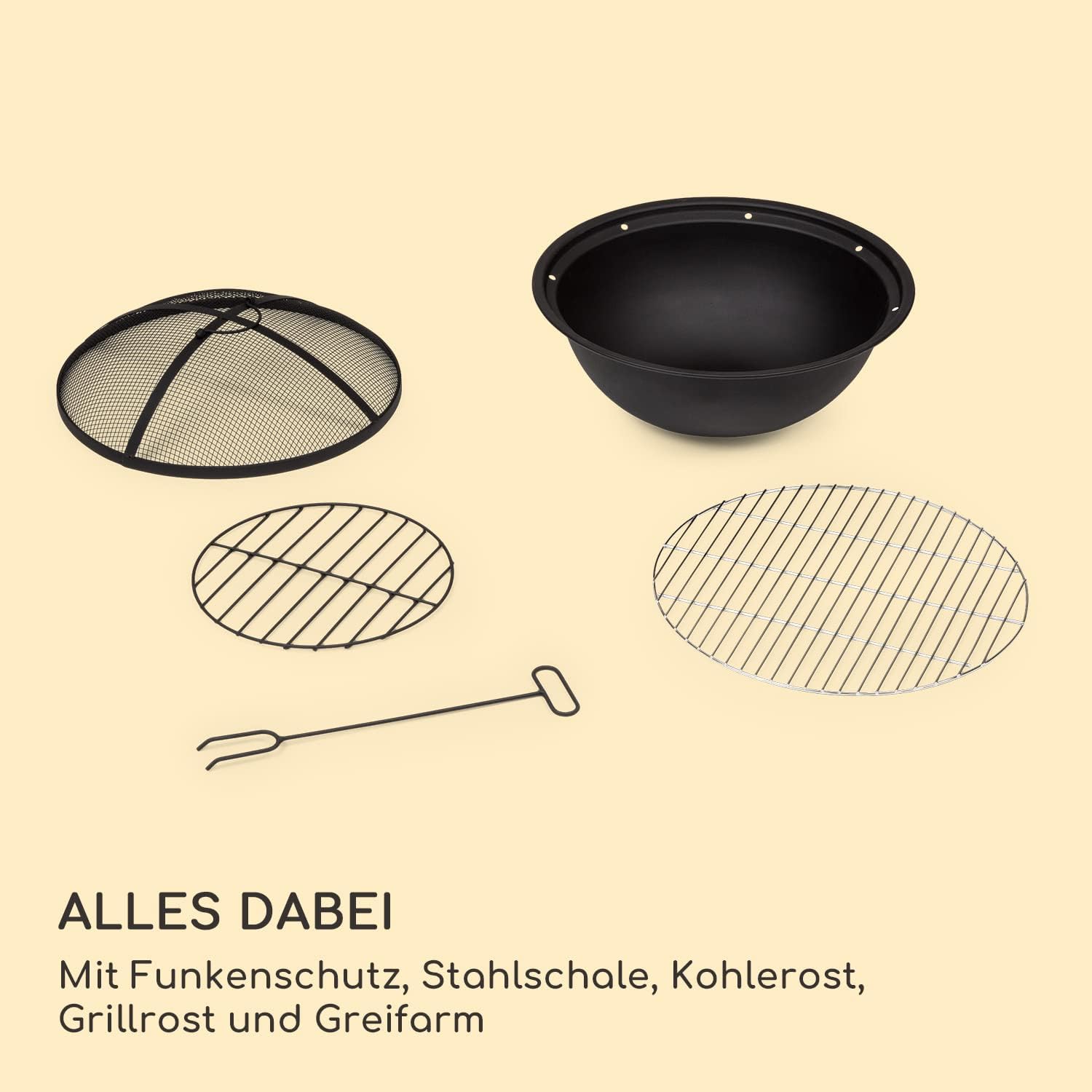 Blumfeldt Feuerschale, Tragbare Feuerstelle Outdoor, Feuerschalen für den Garten, Terrasse & Camping, Feuerschale mit Grillrost & Holzlagerfach, Sichere Stahlschale, Feuerstelle 52 x 46 x 52 cm