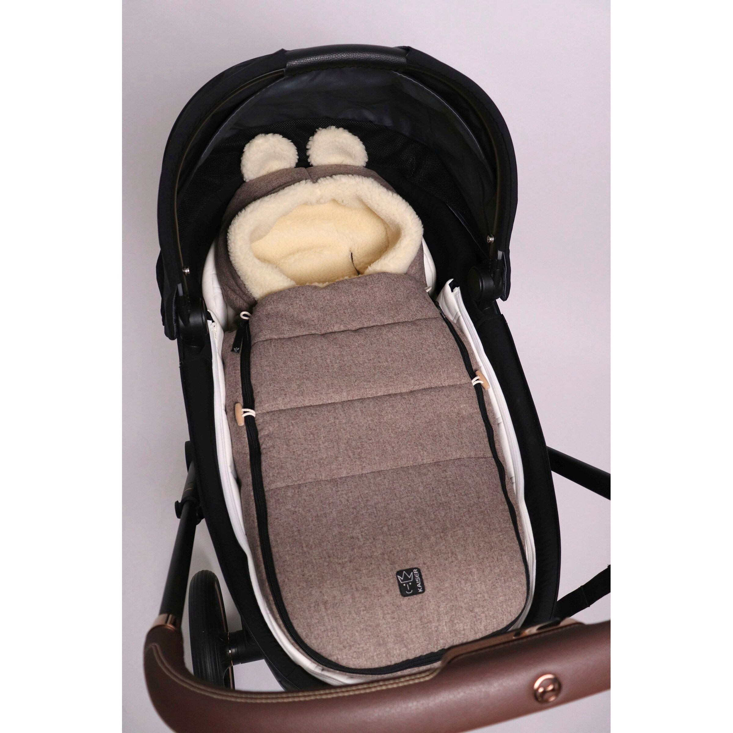 Kaiser Winterfußsack HOODY MAUS WOOL für Babyschalen pepper brown