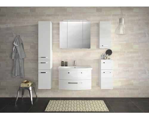 Pelipal xpressline 4010 badkamermeubelset, BxHxD 144 x 200 x 45 cm, hoogglans witte fronten, met witte keramische wastafel, 4010.0800112090