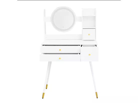 Coiffeuse (sans chaise) avec miroir à luminosité réglable, avec 3 tiroirs, multiples espaces de rangement, blanc