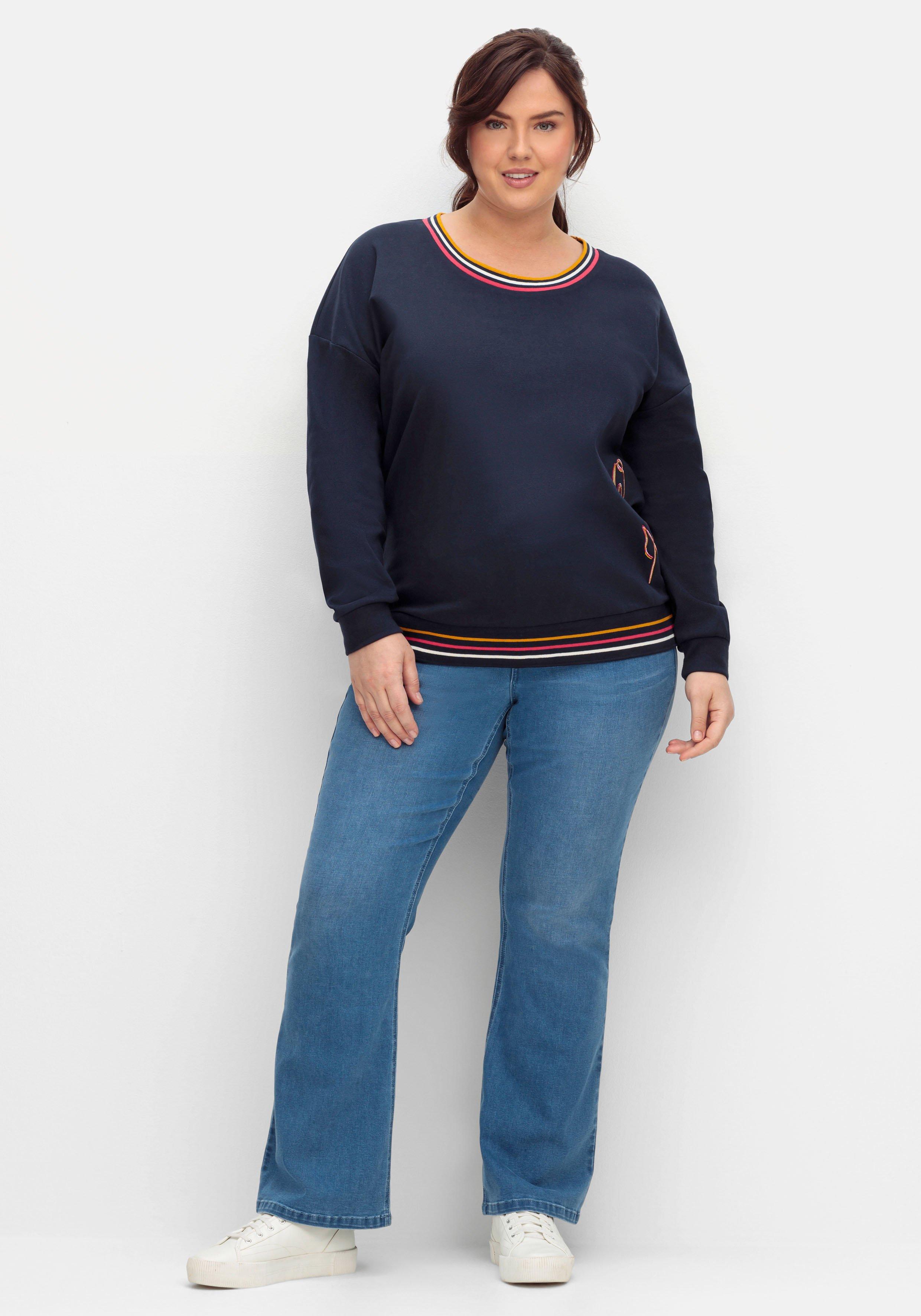 Sweatshirt mit Stickerei und Ringelbündchen