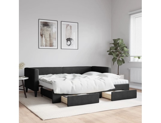 VIDAXL - Lit de jour avec gigogne et tiroirs noir 80x200 cm tissu