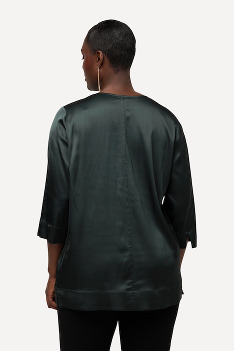 Blusenshirt, Satin, Boxy, V-Ausschnitt, 3/4-Arm