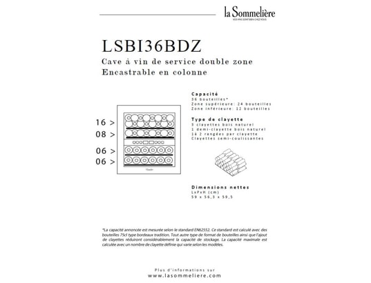 LA SOMMELIERE - Cave à vin encastrable de service LSBI36BDZ