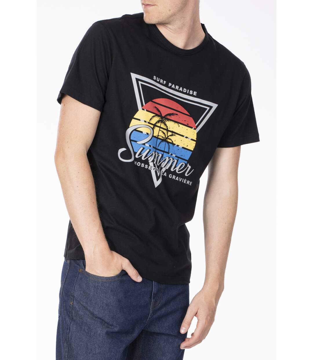 T-shirt jersey coton impression couché de soleil ARRIGO NOIR
