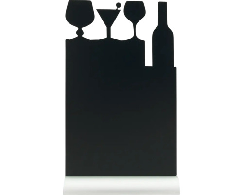 Tafelkrijtbord met standaard, cocktailvorm, zwart, 34,5 x 21 x 6 cm, inclusief krijtstift