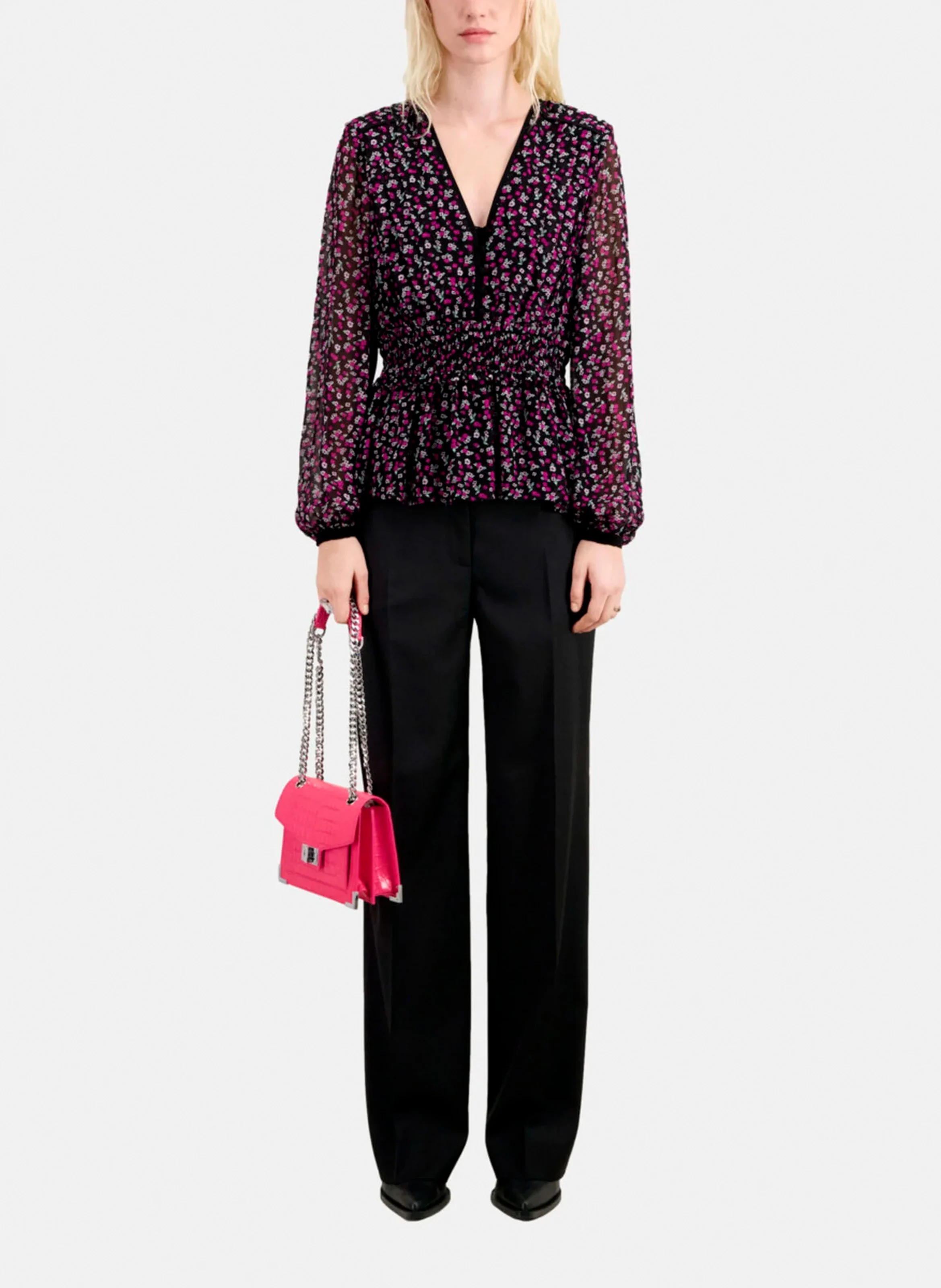 Blouse col V imprimée| Rose