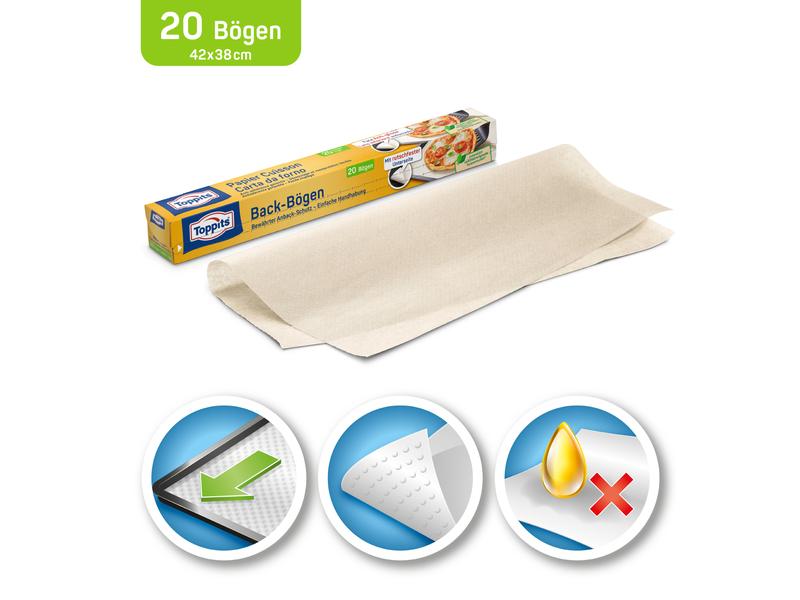 Toppits Backpapier 20 Stück Backpapier mit Antihaft-Silikonbeschichtung