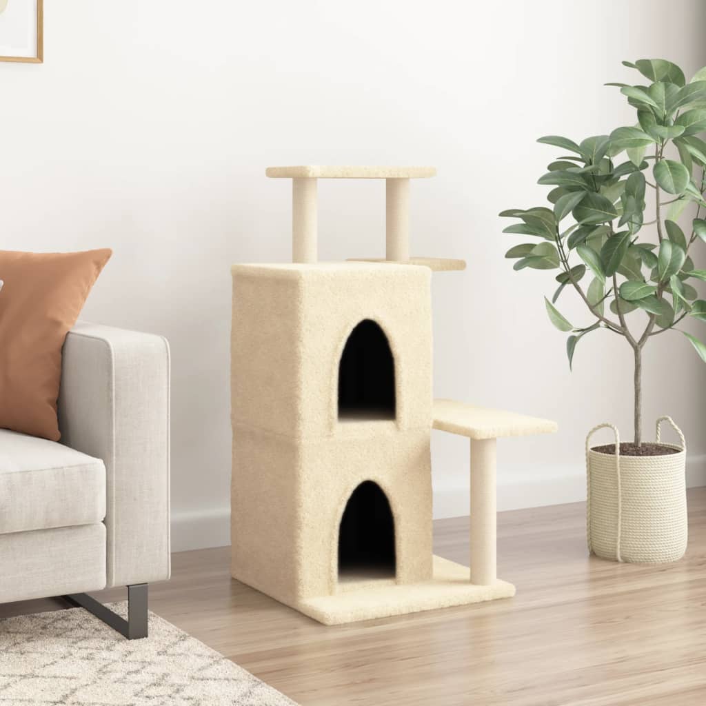 Arranhador para gatos vidaXL com postes de sisal, cor creme, 97 cm