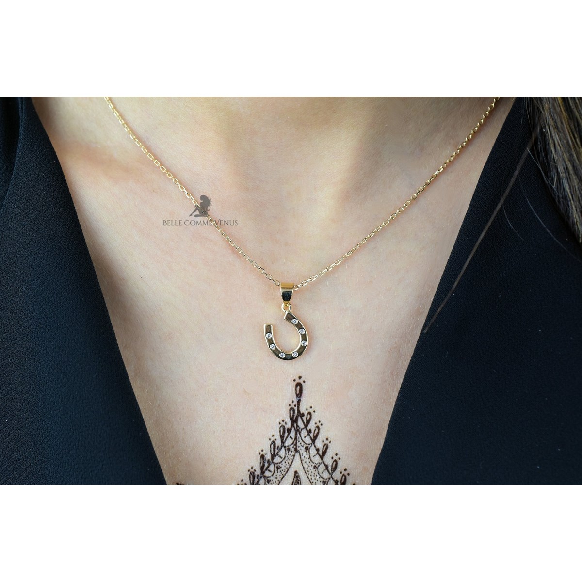 Collier porte-bonheur fer à cheval oxyde de zirconium Plaqué OR 750 3 microns