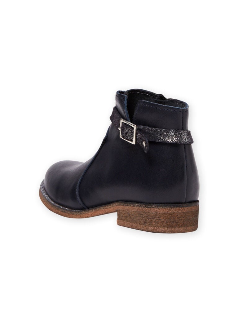 Boots bleu marine en cuir enfant fille