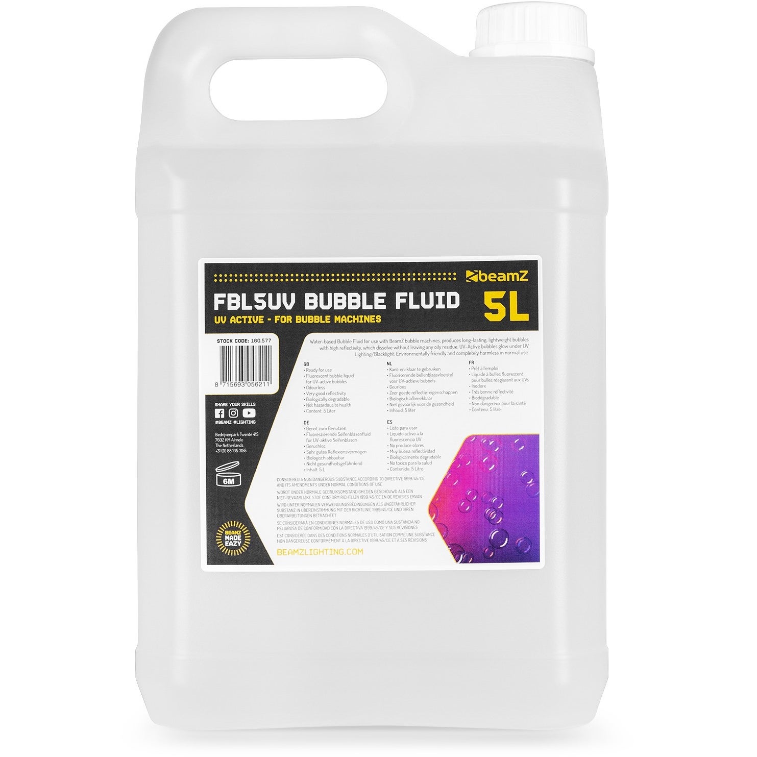 BeamZ FBL5UV bubble fluid 5 liter UV-Active