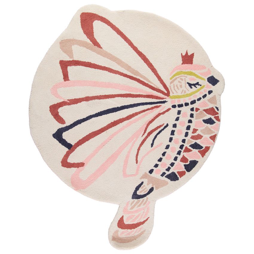 Tapis tufté à la main imprimé oiseau - Ecru