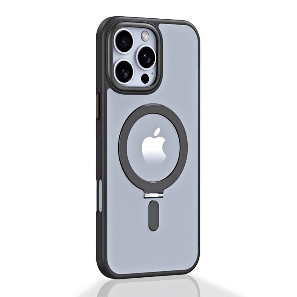 iPhone 16 Pro Max MagSafe Hybrid Hardcase Hülle mit Acryl Rückseite und TPU Bumper   Kickstand Aufsteller - Schwarz / Transparent