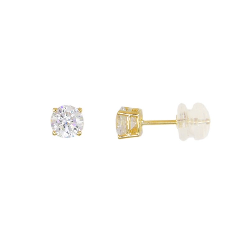 Boucles d'Oreilles Or Jaune et Zirconiums Rond